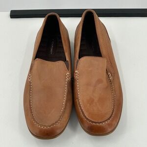 Rockport Mens Tan Leather Slip On Loafers Moc Toe Shoes Lighthouse Logo Size 8